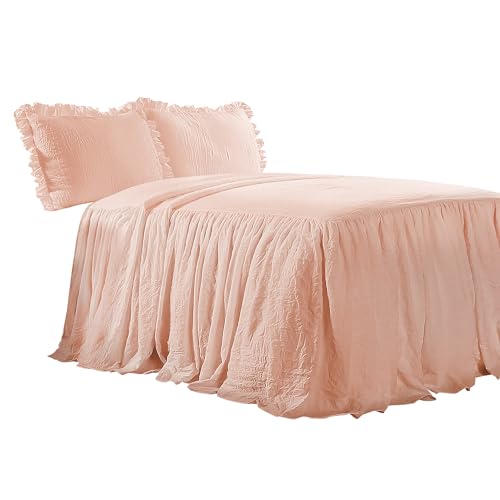 image for Lush Decor Ruffle Skirt Bedspread 3 Piece Set, Queen, Blush - Pink Que