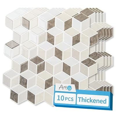 Art3d 10-Sheet Peel and Stick Backsplash Tiles, 12x12 Inch Self-Adhesive 3D Wall Tiles for Kitchen, Bathroom, Countertop - Thickened Waterproof Design (Light Brown)