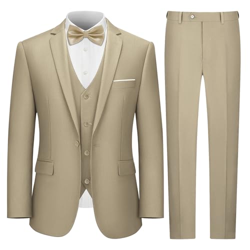 Image of LUPURTY Men's 3 Piece Suit, One Button Slim Fit Tuxedo | Includes Bow Tie, Jacket Vest & Pants, Single Breasted, Wrinkle Resistant, Ideal for Wedding Prom & Business Formal Events