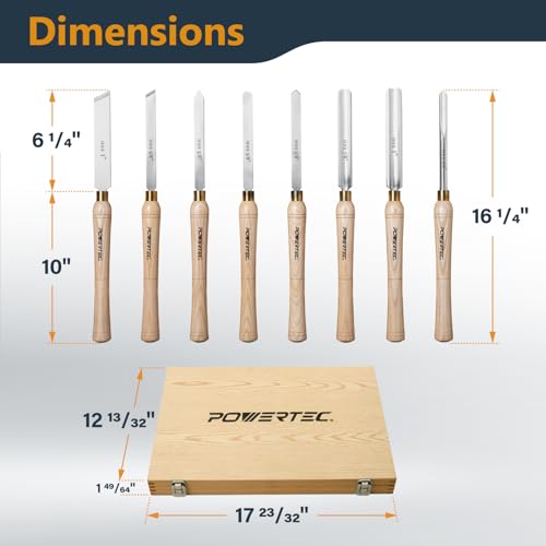 POWERTEC 8-Piece HSS Wood Lathe Chisel Set