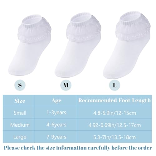 3 Pairs Girls Ruffle Socks Cute White Frilly Lace Princess Dress Socks for Girls Toddler Daily Wear3