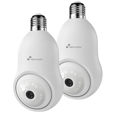 NIVIAN Cámara de vigilancia WiFi Tipo Bombilla 2K-Movimiento 360º con Audio Reconocimiento y Seguimiento de Humanos-Visión Nocturna Compatible con Alexa Google Home Tuya App Pack 2 Cámaras WiFi