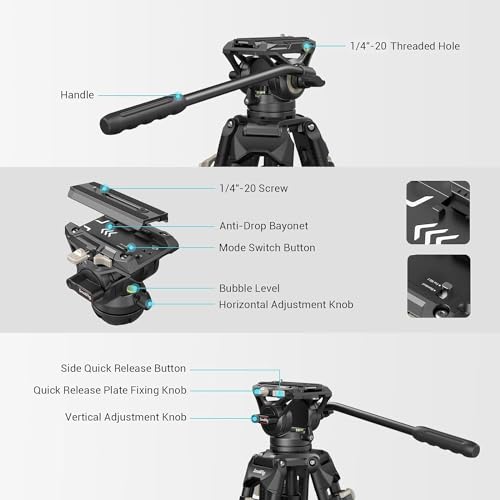 Image of SmallRig AD-01 Video Tripod, 73 inch Heavy Duty Tripod with 360 Degree Fluid Head and Quick Release Plate for DSLR, Camcorder, Cameras 3751, Black