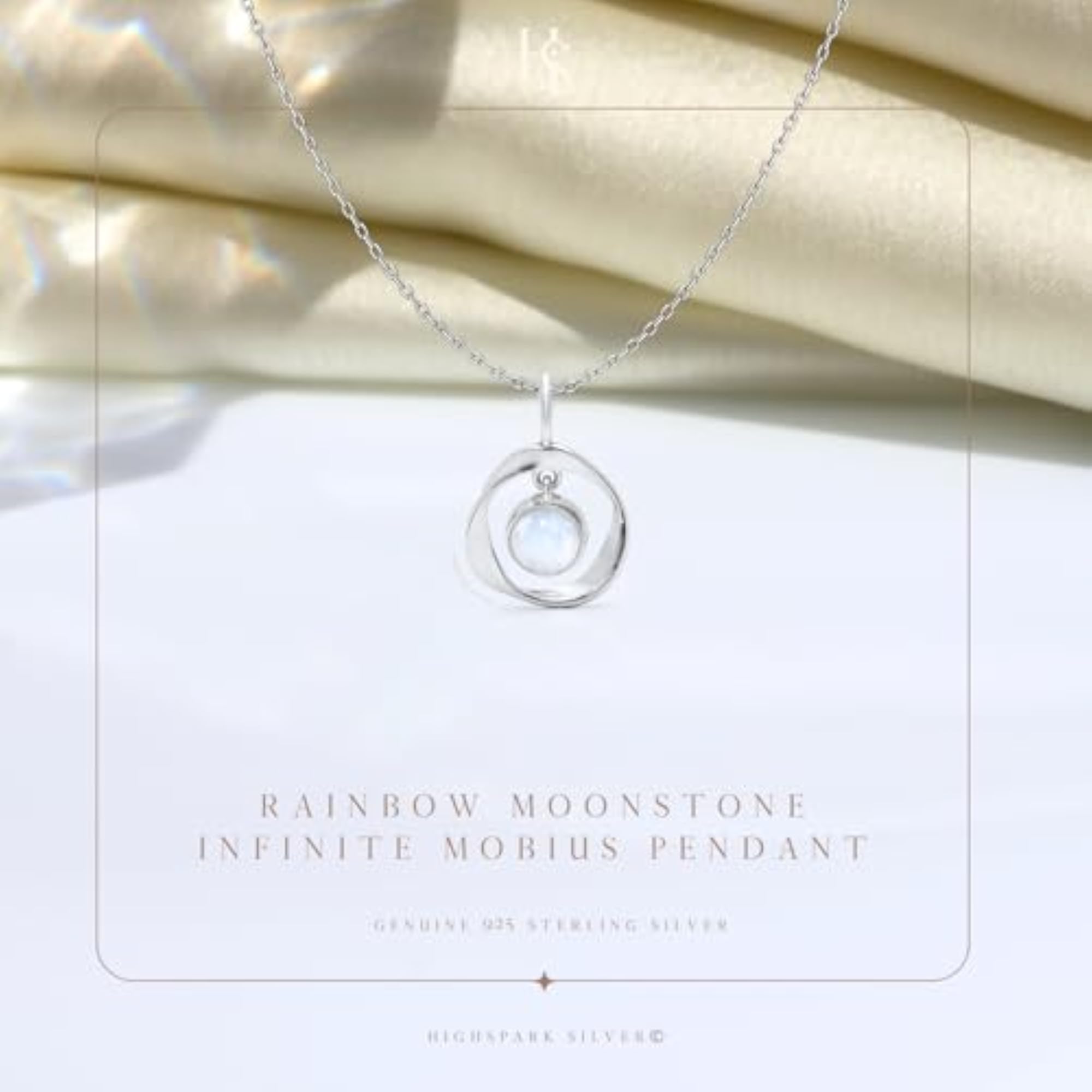 925 Silver Rainbow Moonstone Infinite Mobius Pendant Necklace