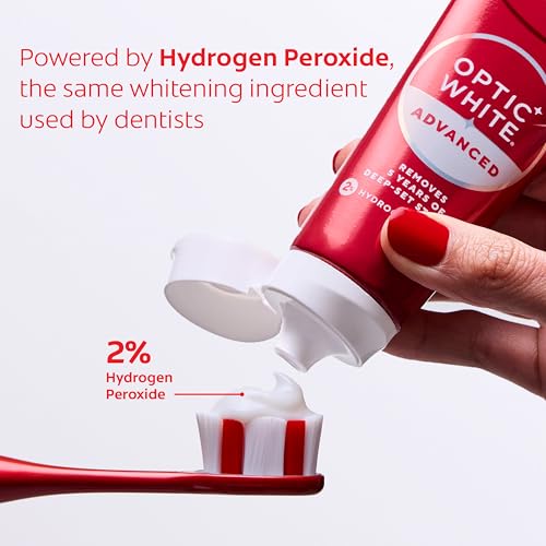 Image of Colgate Optic White Advanced Hydrogen Peroxide Toothpaste, 3 Pack, 3.2 oz | Icy Fresh Flavor, Teeth Whitening Toothpaste, Removes 5 Years of Deep-Set Coffee, Tea, and Wine Stains, Enamel Safe Formula