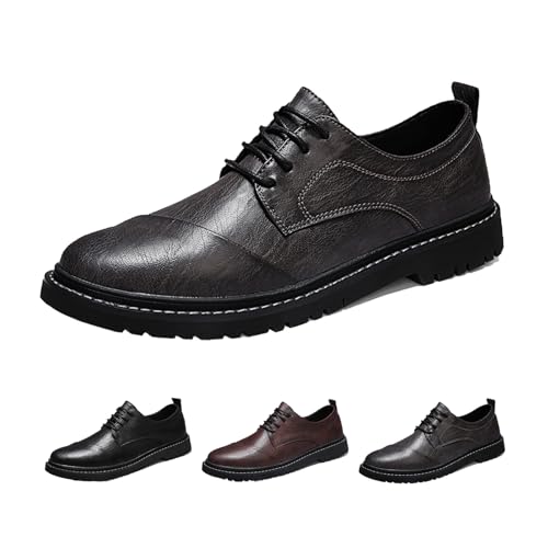 Men's Leather Platform Oxfords Shoes,Vintage Classic British Trendy Lace Up Non-Slip Business Dress Brogue Shoes