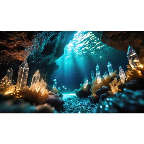 Image of Aquarium Background Under Water Cave with Crystal Terrarium Backdrop Cave Style Rock Sunlight Rays Fish Tank Background Reptile Habitat Backdrop Wallpaper Poster Decor Vinyl 72x18in