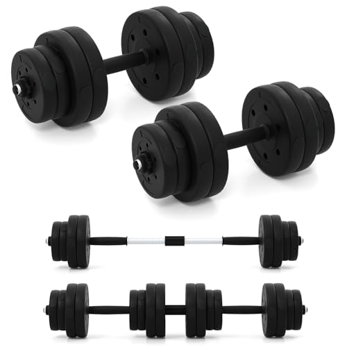 COSTWAY Set di 2 Manubri Regolabili 30 Kg, Bilanciere da Palestra con Barra di Collegamento e...