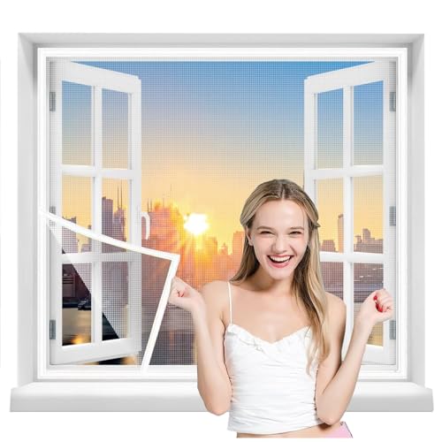 Fly Screen Window - Insect Protection Roller Blind self-Adhesive - Fly Screen Fiberglass net 110x160cm Window Screen mesh White