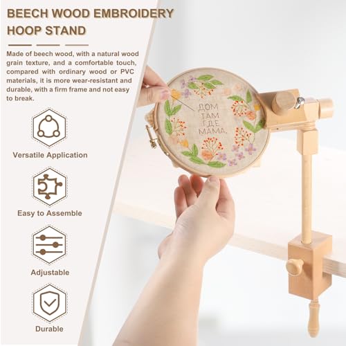 Image of PATIKIL Embroidery Hoop Stand, Adjustable Rotated Beech Wood Cross Stitch Stand Holder for DIY Art Craft, Sewing, Needlework Projects