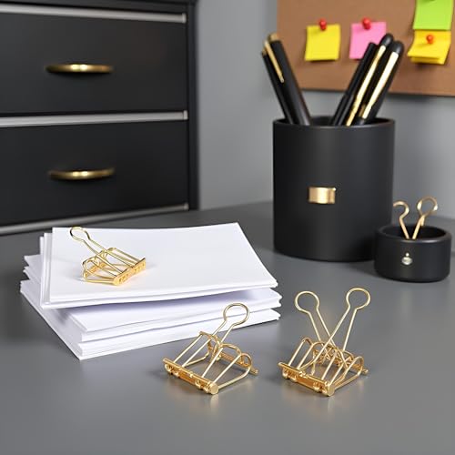 4 x goldfarbene Drahtbinder-Clips mit langem Schwanz, große Binder- und Büroklammern, klein in der Größe und leicht, Klemmen und Ringe, Büroartikel (51 mm)