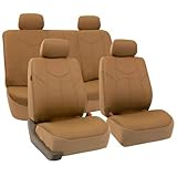 FH GROUP FH-PU009114 Rome PU Leather Seat Covers Airbag Ready & Rear Split Tan- Fit Most Car, Truck, Suv, or Van
