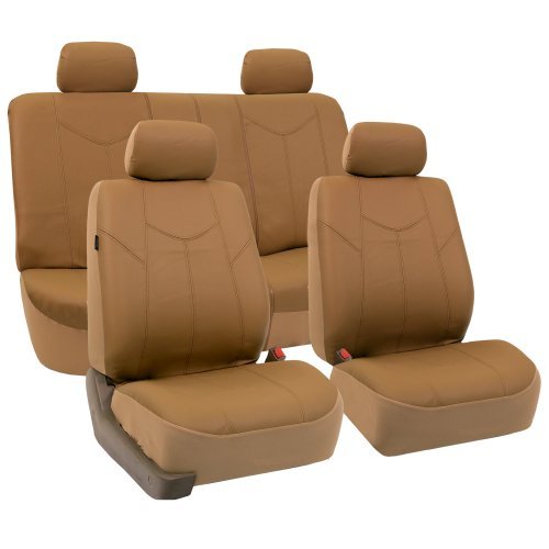 FH Group PU Leather Rome Automotive Seat Covers Full Set, Airbag Compatible and Split Ready with Gift -Universal Fit for Cars Trucks and SUVs (Tan) PU009114