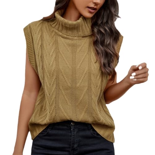 Womens Sleeveless Sweaters Fall Turtleneck Cable Knit Casual Loose Trendy Vintage Pullover Top Vest Work Clothes 2024