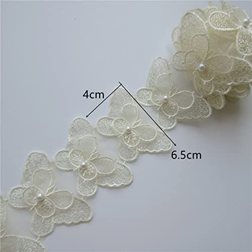 20X Pearl Butterfly Lace Fabric Embroidered Lace Trim Ribbon Patches Applique Manual Diy Wedding Dress Sewing Craft #TOP1
