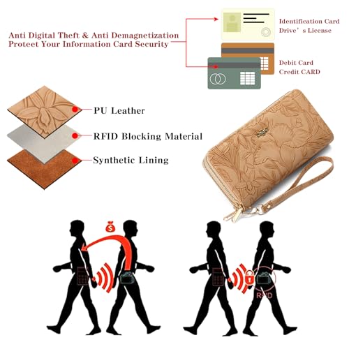 Image of RNIEGA Wallets for Women RFID Blocking Leather Women's Wallet Large Capacity Double Zip Wristlet Clutch | Credit Card Holder Ladies Phone Purse