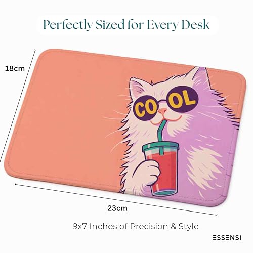 Image of Mouse Pad for Laptop & Desktop | 9x7 Inch Anti-Fray Stitched Edges | Non-Slip Rubber Base | Desk Setup Accessory for Students, Gamers & Professionals (Cool Cat)