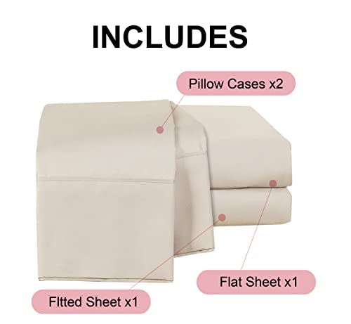 Bed Sheets Set 4 Pieces, Cooling 600 Tc 100% Egyptian Cotton,Fitted Sheet+Flat Sheet +Pillowcases, Breathable, Soft & Silky Sateen Weave Fits Mattress From 10 Up To 16" Deep Pocket (Ivory, Full) #TOP3