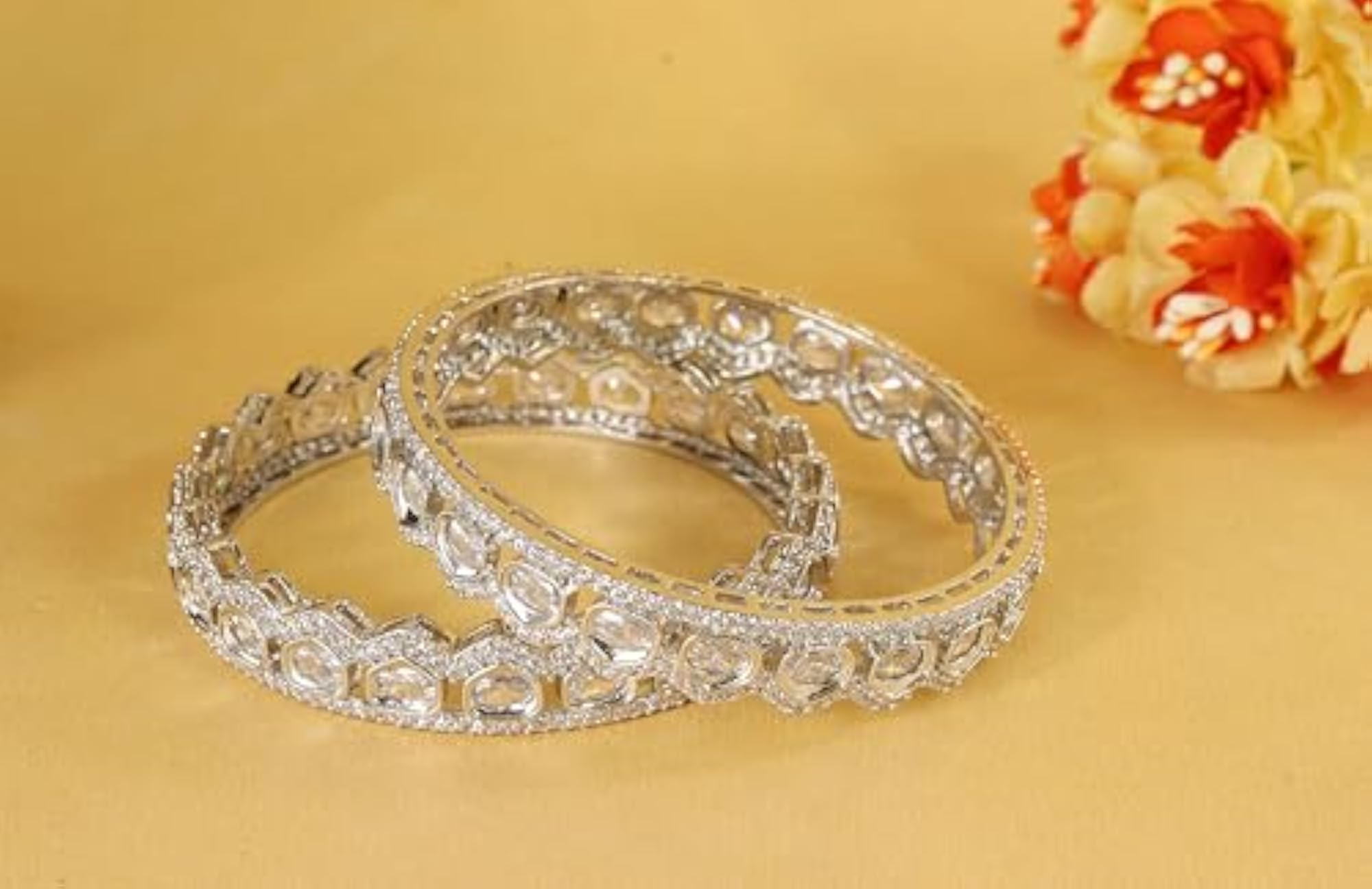 Alloy Metal American Diamond Bangles Set, Premium Bridal