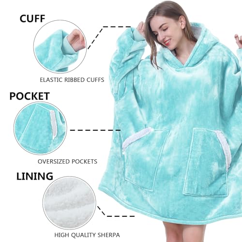 Kipswiza Oversized Wearable Blanket Hoodie Gifts for Mom Women Men, Super Soft Sherpa Fleece Hooded Blankets Sweatshirt for Adult Teens - Aqua