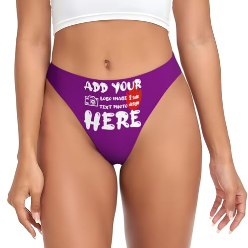 Custom Thongs for Women Add Your Text Customized Thongs with Photo Custom Sexy Funny Briefs for Women Lover Mom Wife Birthday 2 Sides Design Medium Purple
