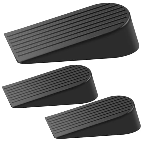Door Stoppers 3 Pack, Extra Large Door Wedges Indoors Outdoors, Heavy Duty Door Stops for Floor, Non-Slip Door Stops for Patio Garage Home School Garage, Black