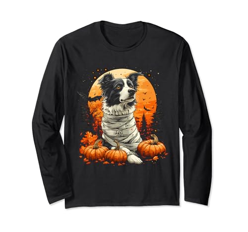 Mummy Border Collie Pumpkin Scary Halloween Dog Lovers gifts Manga Larga