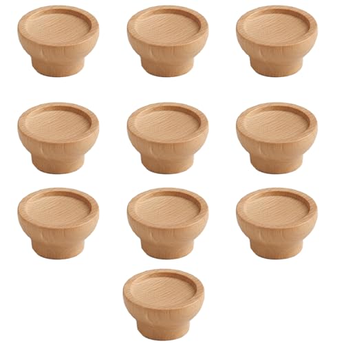 Image of Steam Beech Wood Drawer Knob| Solid Wooden Cabinet Door Handle | Round Knobs for Drawer, Wardrobe & Cupboard | Natural Finish Pull Handle for Kitchen Cabinets & Home - | 2 Inch,10 Piece|
