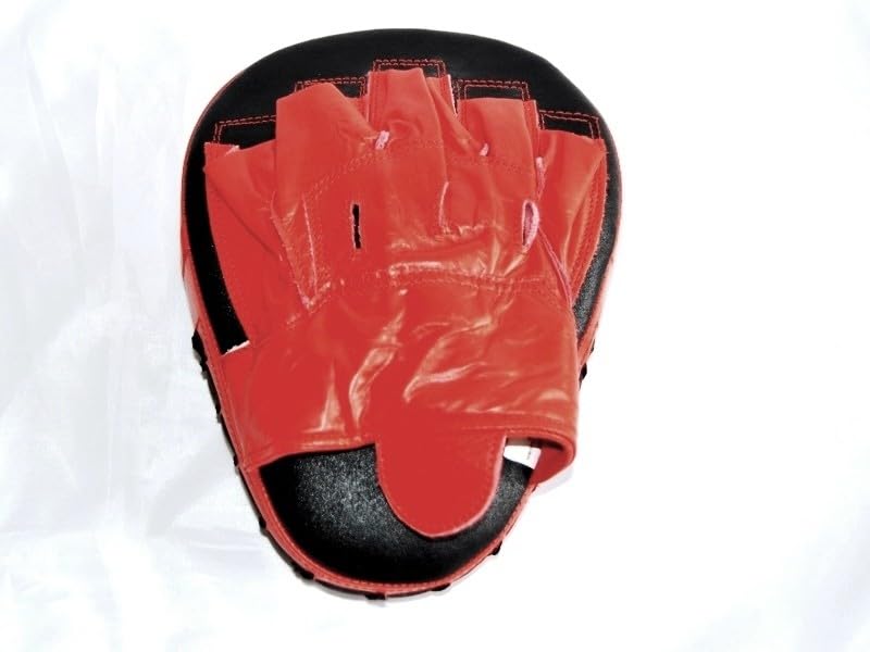 Handpratze Profi - Echtleder - gekrümmte Form - rot-schwarz - Boxen, Kickboxen, Karate