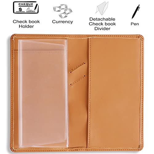 Sanlykate Leather Checkbook Cover for Men and Women, Check Book Case Card Holder with Free Divider, Standard Register Duplicate Checks with pen inserts