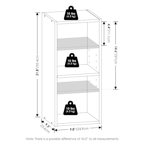 Image of Furinno Fulda Book Shelf, 2-Tier Narrow Bookshelf, Bookcase with 10-in Width Storage Shelf, 9.3 x 9.8 x 21.2, for Living Room, Bedroom, Home Office, Amber Pine