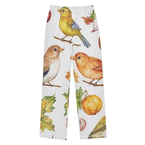 Autumn Bird Pumpkin Boys Long Pants Soft Trousers Elastic Waist Kids Lounge Bottoms with Pockets S-XL