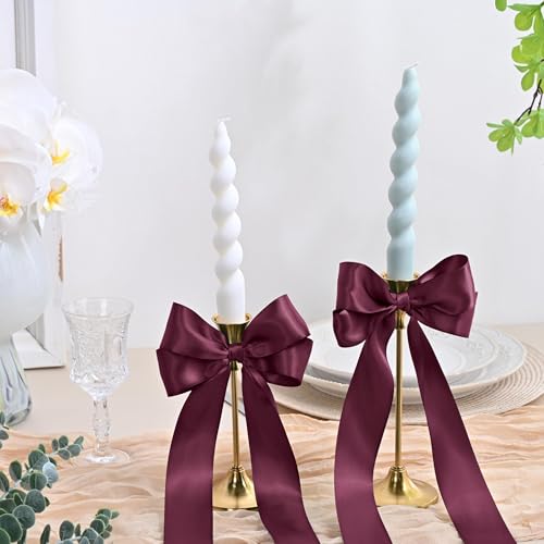 Image of Double Face Wine Red Satin Ribbon 1-1 /2 inch X 50 Yards Polyester Wine Red Ribbon for Gift Wrapping Very Suitable for Weddings Party Hair Bow Invitation Decorations and More