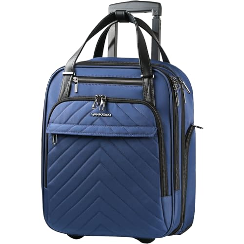 VANKEAN Laptoptasche mit Rollen16-Zoll-Multifunktions Undersitzer Leichtgewicht Overnight Koffer mit Rädern Rollenkoffer für Frauen Männer Reisen Business Arbeit, Blau