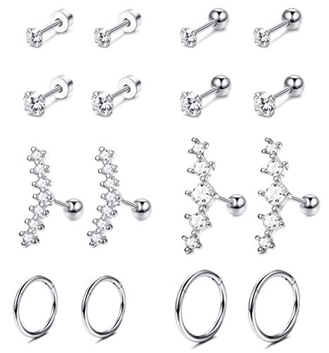 Morfetto Helix Cartilage Boucles d'oreilles pour Femmes en Acier Inoxydable Helix Tragus Piercing d'oreille Barbell CZ Fleur Plume Étoile Coeur Boule Stud Oreille Piercing Bijoux Cover