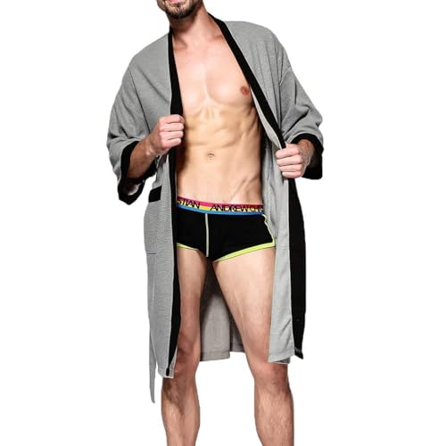 Mens Summer Robes Lightweight, 99% Cotton Waffle Kimono Bathrobes, bata de bao para hombre4