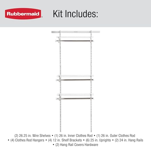 Image of Rubbermaid Configurations Custom Closet Kit 2-4 Ft. Adjustable Metal Wire Shelving White Finish Expandable Organization System Hardware Included for Home Closet /Pantry /Laundry /Mudroom