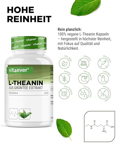 L-Theanin - 180 Kapseln - 750 mg pro Tagesportion - Aus natürlichem Grüntee Extrakt - Hochdosiert - Vegan
