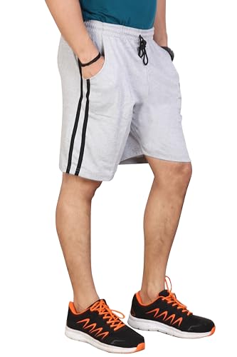 Image of Particle Men's Plus Size & Big Size Cotton Bermuda Shorts | 230 GSM Ribbed Fabric | Half Pants with Double Side Stripes (Waist 36-52 Inch) | Round Pocket