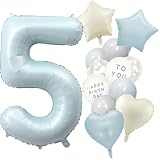 Iysoll 5歳 バルーン 誕生日 飾り付け 数字 バルーン セット 大きい ナンバーバルーン バースデー 飾り 5 風船 子供 誕生日お祝い 男の子 女の子 くすみブルー