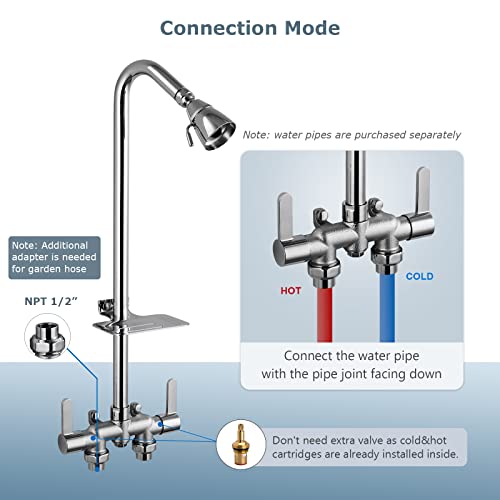 Aolemi 3 Inch Center Polish Chrome Outdoor Shower Kit Wall Mounted Utility Shower Faucet With Soap Dish 2 Handles Exposed Shower Faucet Set With Shower Head #TOP4