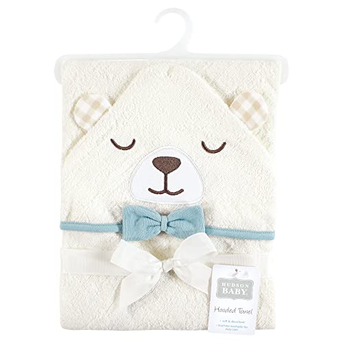 Image of Hudson Baby Unisex Baby Cotton Poly Animal Face Hooded Towel, Gingham Bear Boy, One Size