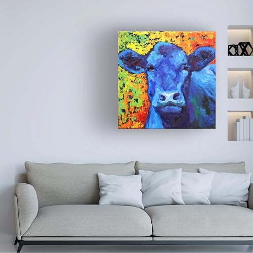 Wrapped Canvas Wall Art - Marion Rose 'Blue Cow' Wall Art for Living Room, Bedroom, or Office Décor - 24x24 by Trademark Fine Art - Used condition - Image 3