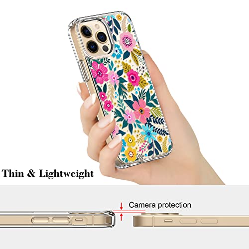 Icedio Iphone 14 Pro Max Case With Screen Protector,Slim Fit Clear Cover With Fashion Designs For Girls Women,Durable Protective Phone Case For Iphone 14 Pro Max 6.7" Cute Colorful Blooming Floral #TOP3