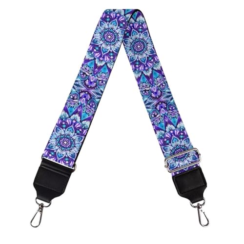Image of Wide Bag Straps Replacement Crossbody Blue Flower Guitar Straps for Handbags /Purses /Messenger /Duffel Bags Backpack Straps Bohemia Replacement Adjustable Length from 30 inch to 50.3 inch