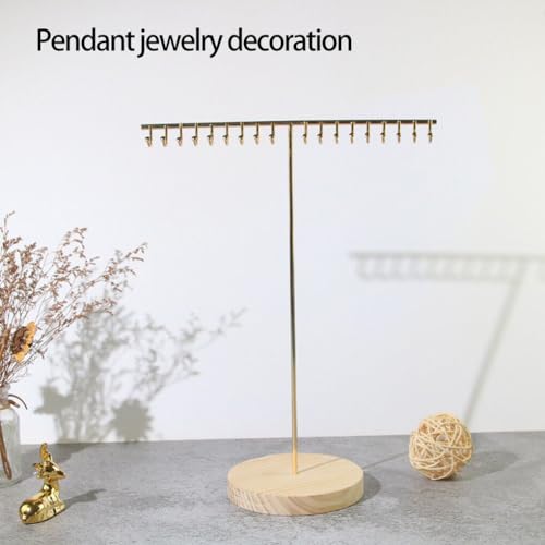 Image of T Shape Metal Gold Chrome Finished Wooden Jewellery Display Stand (16 Inch)