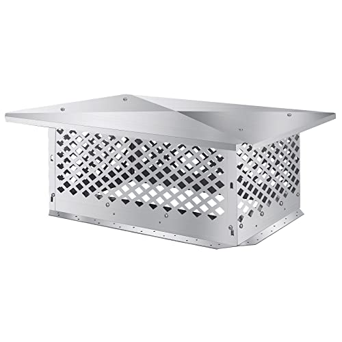 BUYYAH Chimney Cap, Chimney Cover, Bottom Installation Method Adjustable to Fit Outside Existing Clay Flue Tile Dimensions All Stainless Steel Structure, with Meshes, Bolts, Screws (14" x 30")