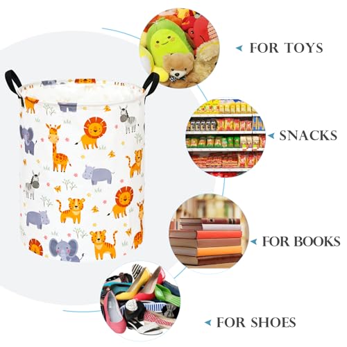 Image of Round Lion and Tiger Pattern Laundry Hamper Clothes Storage Basket Fabric Storage Hamper Organization Storage Bin, Nursery Box,Gift Basket with Handles