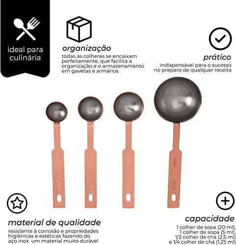 Conjunto de 8 Medidores Aço Inoxidável Para Medição Empilhável Bronze (4 Colheres Medidoras + 4 Xíca