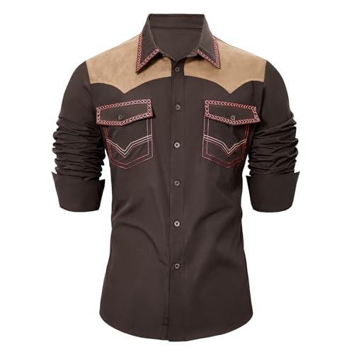 American Trends Mens Western Shirts Long Sleeve Cowboy Shirts for Men Casual Button Down Shirts Country Shirt